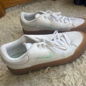 Nike White Sneakers with Mint Swoosh and Gum Sole